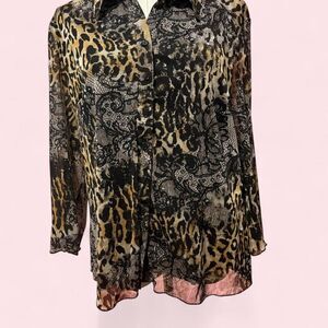 Essentials By Milano Sheer Leopard Blouse